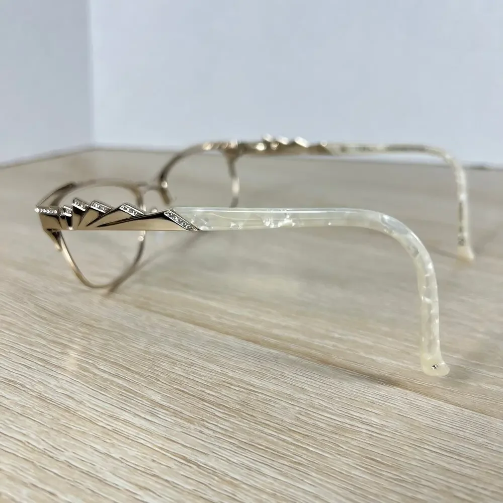 Tura TE255 GLD Eyeglasses Gold White Marble Frames 53-17-140 Italy Excellent